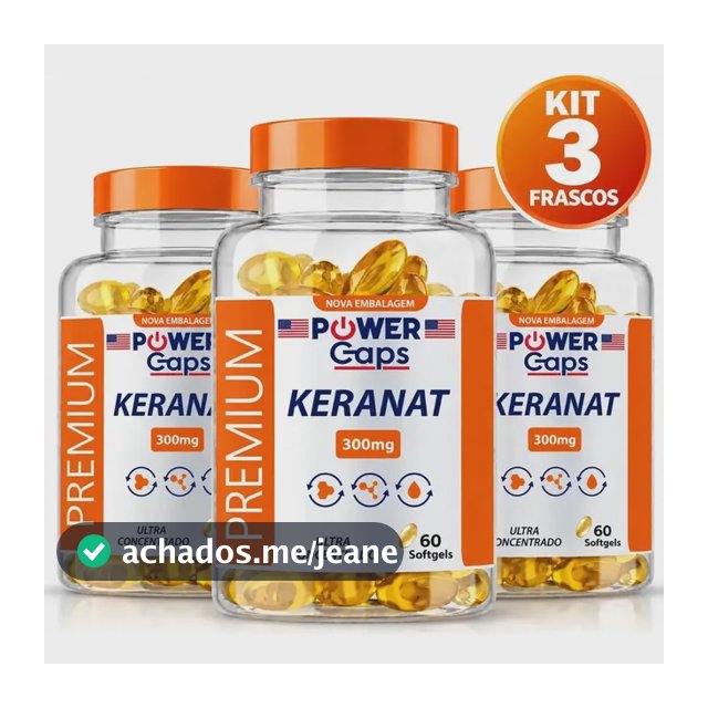Kit 3 Keranat 300mg 180 Cápsulas Softgel Crescimento Capilar Sabor Sem Sabor