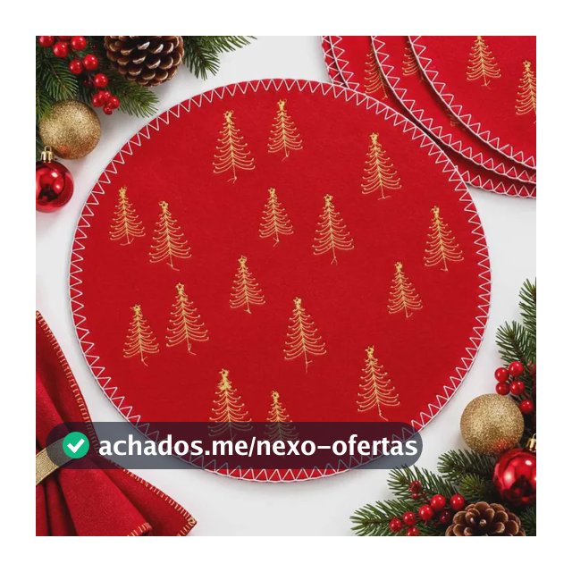 Jogo Americano Redondo Feltro 35cm Árvores Natal Vermelho