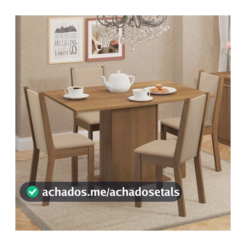 Sala De Jantar Madesa Talita Mesa Tampo Madeira 4 Cadeiras Cor Rustic/Crema/Pérola Desenho do tecido das cadeiras Liso
