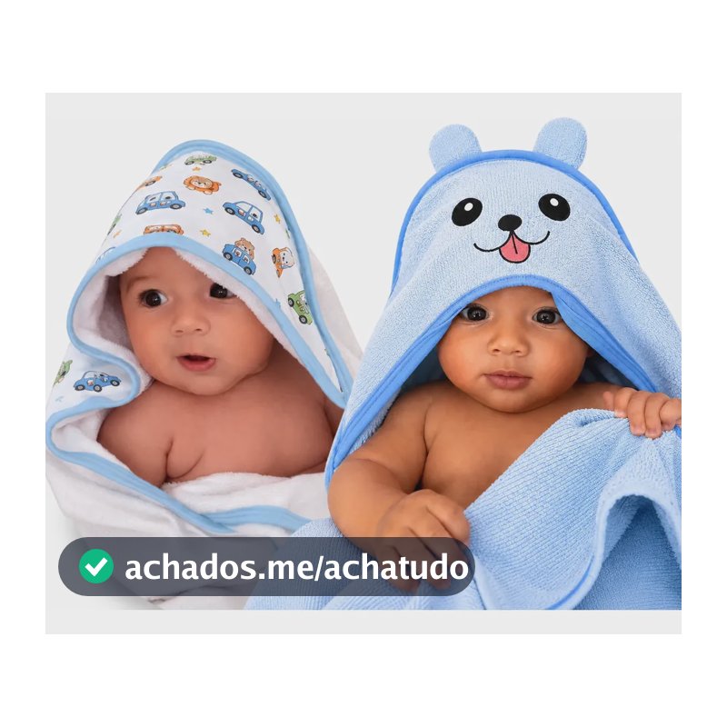 Kit 2 Toalhas De Banho Bebê Com Capuz E Orelhinha Infantil Azul E Branco