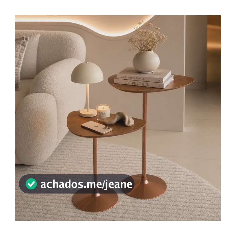 Conjunto Duas Mesinhas Decoração Orgânica Apoio Lateral Sala Marrom