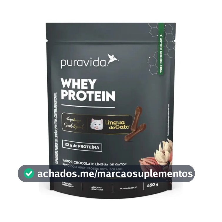 Proteína Isolada Do Soro De Leite Puravida Whey Isolado Em Pó Sabor Chocolate Língua De Gato 450g