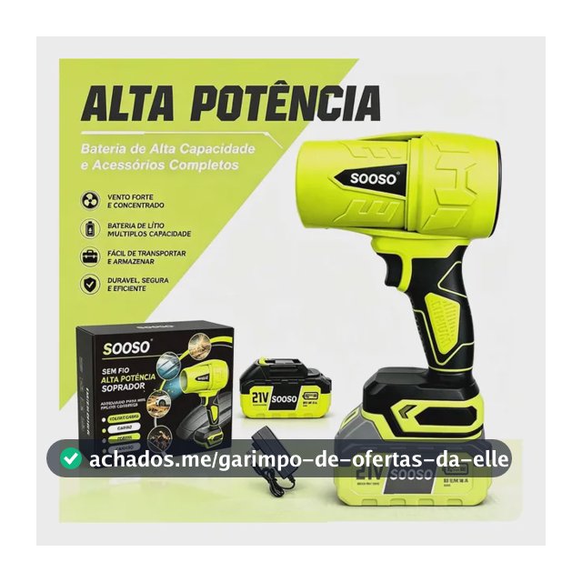 Sooso Soprador de Ar Potente 21V Sem Fio a Bateria Portátil para Secagem Automotiva Limpeza Casa Jardim Folhas Eletrônicos