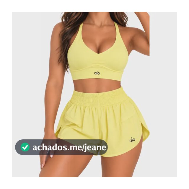 Conjunto Fitness Top Short Roupa Academia Feminino Treino Amarelo P/m
