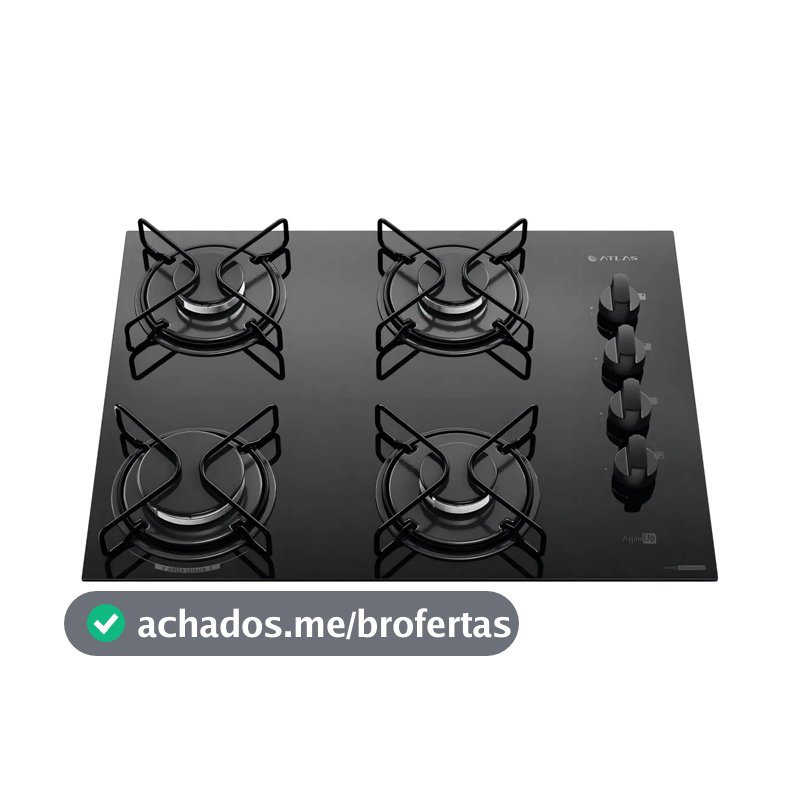 Cooktop 4 Bocas Atlas Agile Up Mesa Vidro Mega Chama Bivolt