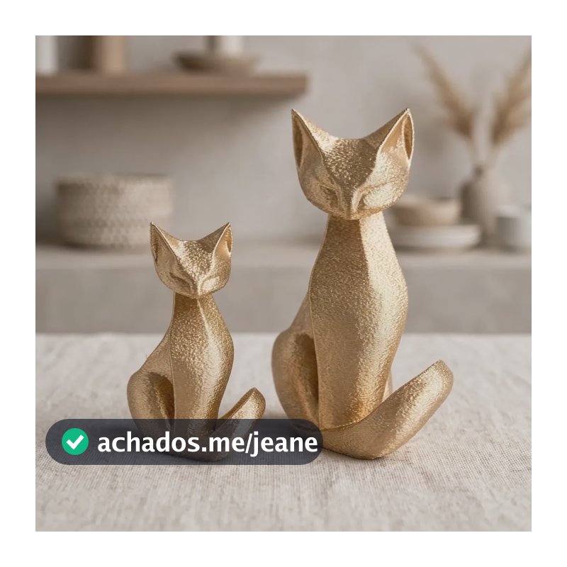 Kit 2 Gatos Decorativos Enfeite Dourado Sala Quarto Escritór Kit 2 Gatinho Dourado