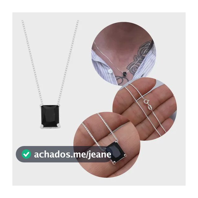 Colar Masculino Prata 925 Cristal Preto Argennti