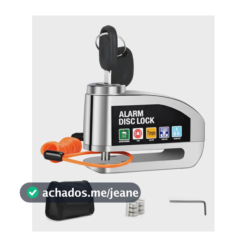 Cadeado Para Moto Alarme Sensor Movimento Bolsa Cabo Prata
