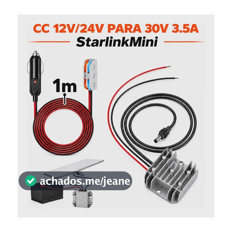 Conversor Fonte Starlink Mini 30v/3.5A Cabo Veicular Adaptador 12/24V Carro