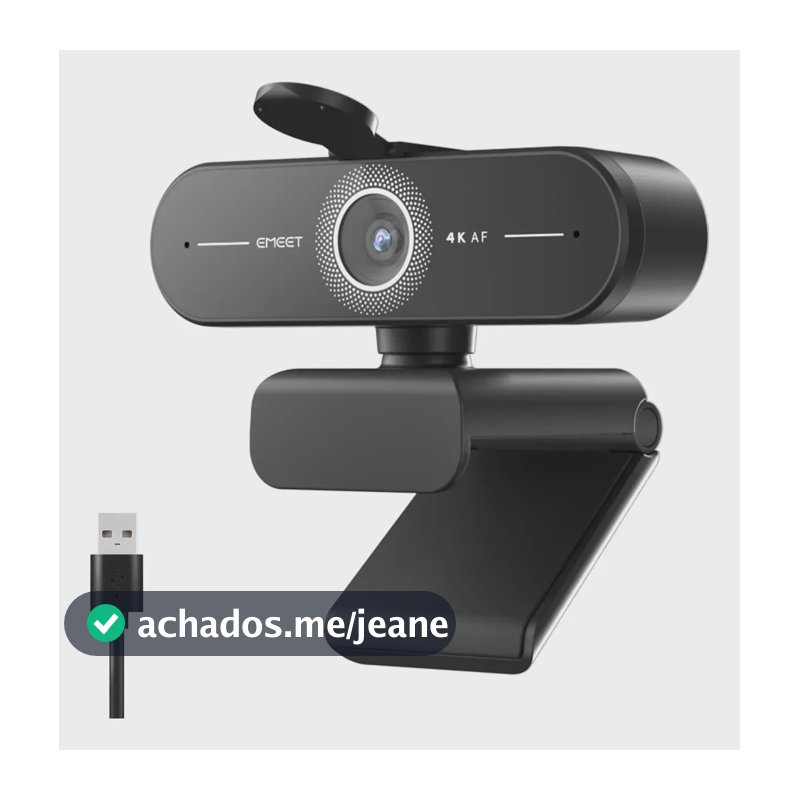 Webcam Emeet C60e 4k 30Fps Uhd 8mp Foco Automático 1080P 60fps Camera Para PC 2 microfon VideoConferencia Preto