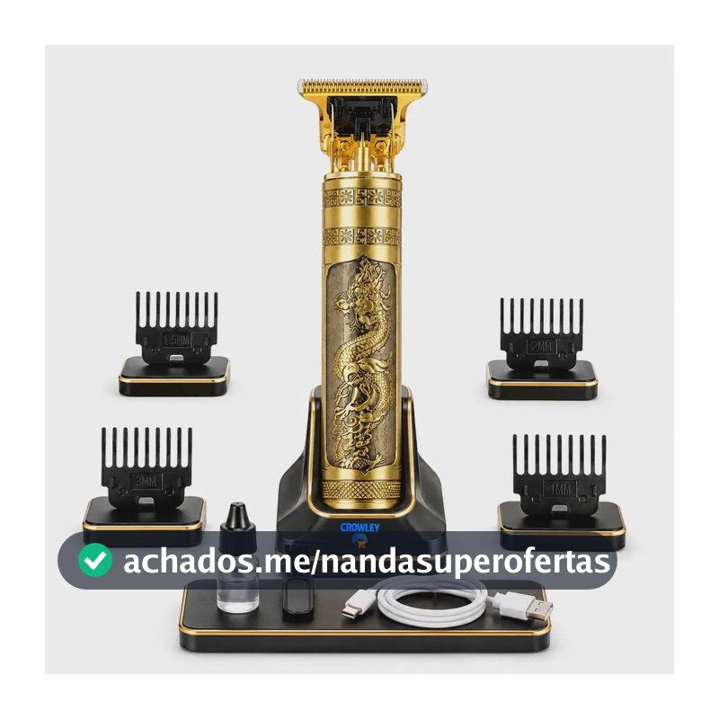 Maquina Maquininha Dragao Acabamento Cortar Cabelo Aparador Barba Pelos Elétrica Sem Fio Recarregavel - Crowley