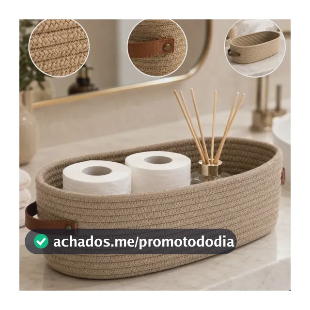 Cesto Organizador Multiuso Em Algodão Trançado Decorativo Premium Com Alças De Couro Para Brinquedos E Roupas
