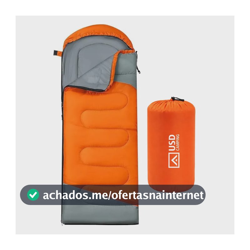 Saco De Dormir Camping Impermeável Usd Confortável 2,10m X 75cm C/ Bolsa De Transporte Cor Laranja E Cinza