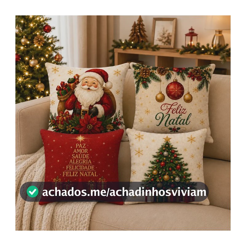 Kit 4 Capa Almofada Natal Papai Noel Decoração Natalina Vermelho