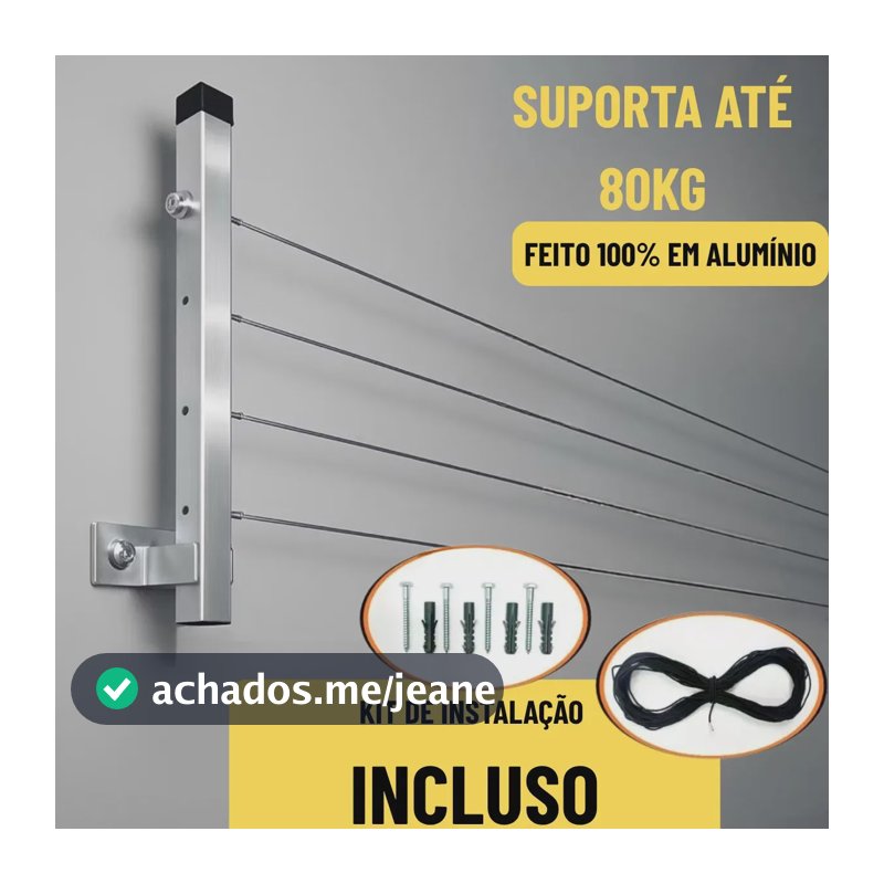 Varal De Roupa Reforçado 80 Kg Dobrável 2 Hastes Retratil