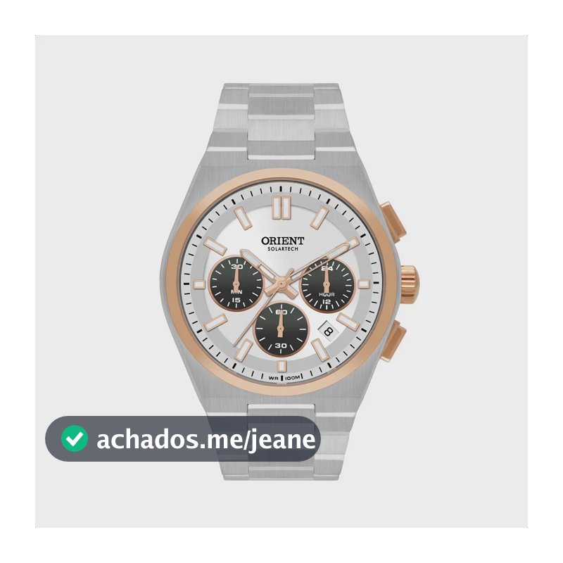 Relógio Orient Masculino Solartech PRX Cronógrafo, de Aço Inoxidável Prata