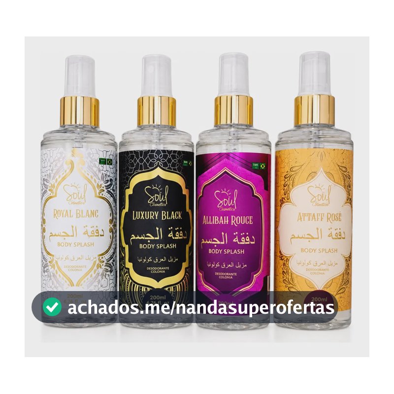 Kit Com 4 Body Splash Arabe Deocolonia Perfume Desodorante Corporal Soul Allibah Rouge Luxury Black Attaff Rose Royal Blanc 200ml
