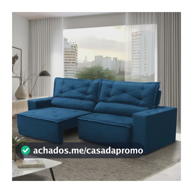 Sofá Retrátil e Reclinável 3 Lugares com Molas 1,80m Livia Suede Azul Adonai Estofados