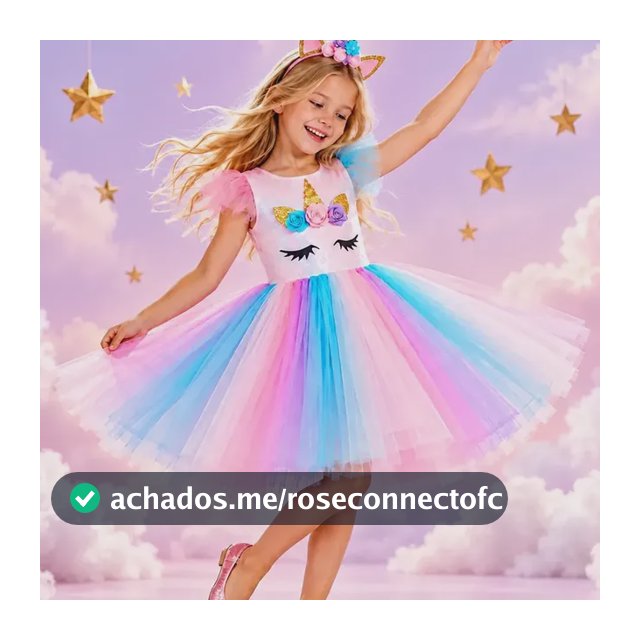 Fantasia Infantil Unicórnio Vestido Festa Luxo Festa + Tiara