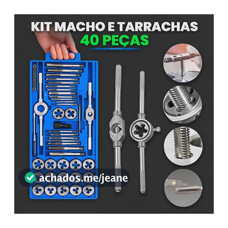 Kit Macho Cossinete 40 Peças Métrico Rosca Tarraxas Parafuso