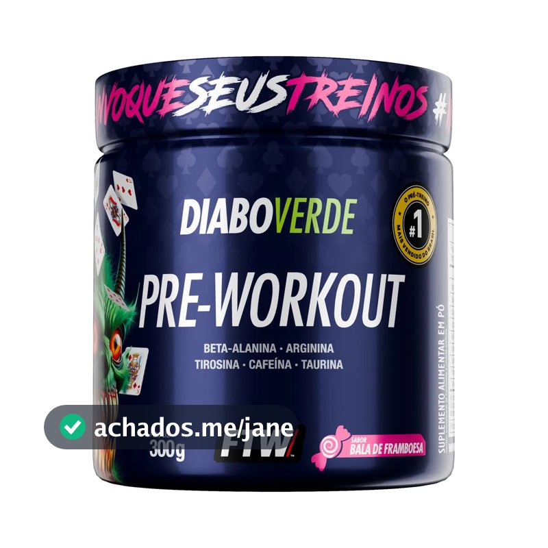 Pré Treino Pre Workout DIABO VERDE Pote 300g Sabor Bala De Framboesa Ftw