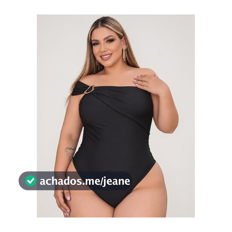 Maiô Body Plus Size Feminino Um Ombro Elegante Confortável Preto Suplex Acetinado G1 (42/44)