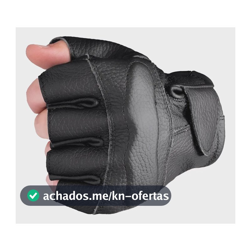 Luva Motociclista Moto Meio Dedo Couro Legitimo Preta Oferta