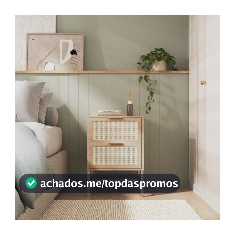 Mesa De Cabeceira Square Casavee 2 Gavetas Telinha Rattan Fosco Tauari