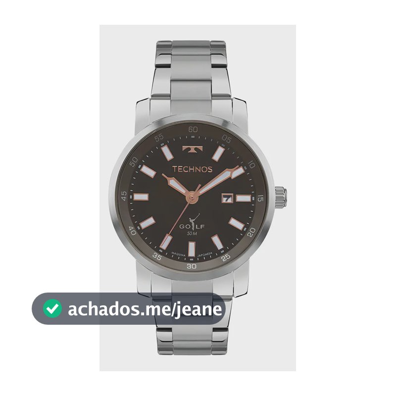 Relógio Technos Masculino Golf 44mm Prata Aço Cinza Resistente 50m