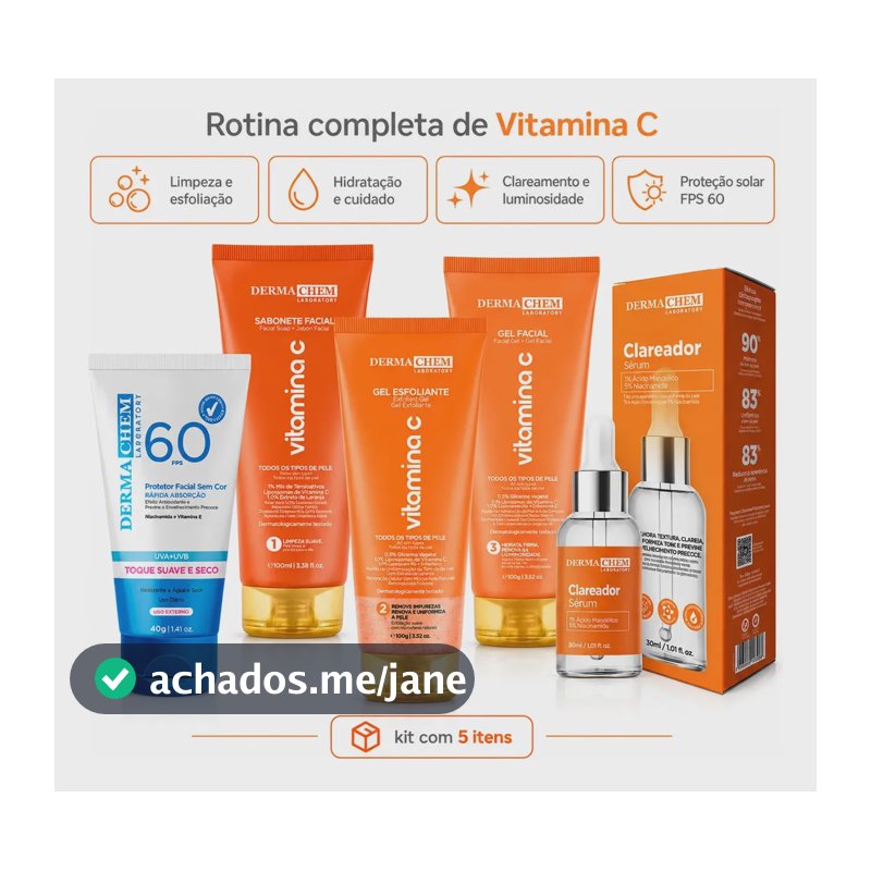 Kit Skincare Vitamina C Com Protetor Solar Facial Clareador