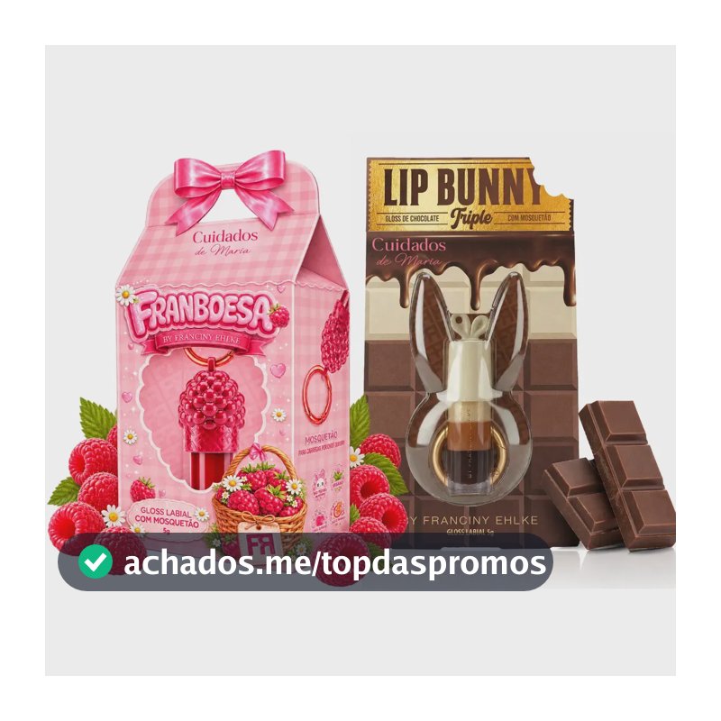 Kit Gloss Hidratante Labial Franboesa + Gloss Labial Lip Bunny Triple Chocolate - Fran By Franciny Ehlke