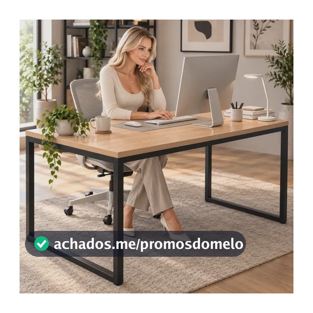 Mesa Escritório Industrial 150x60 Reforçada Pés De Aço Carvalho Claro