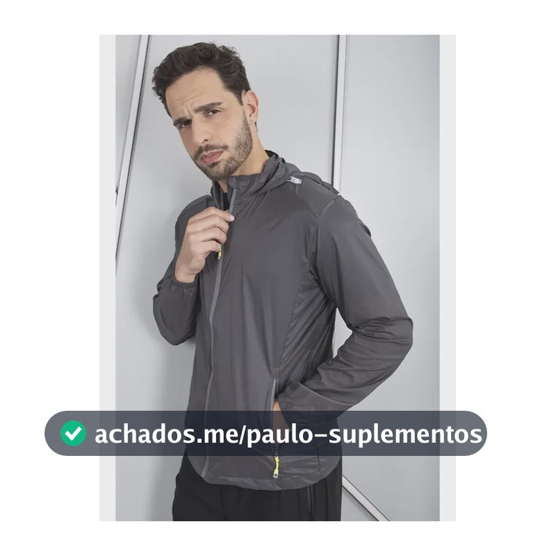 Jaqueta Masculina Corta Vento Capuz Fixo Bolso Interno Cinza M Liso