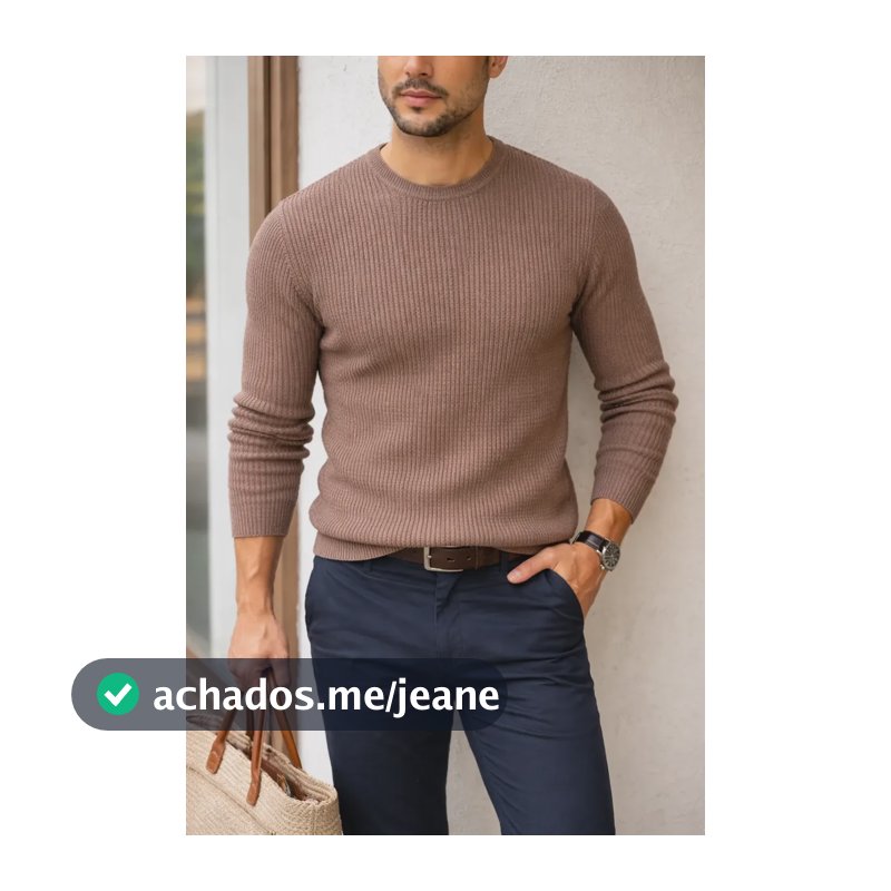 Camiseta Manga Longa Masculina Slim Texturizada Blusa Frio Mocha Mousse M