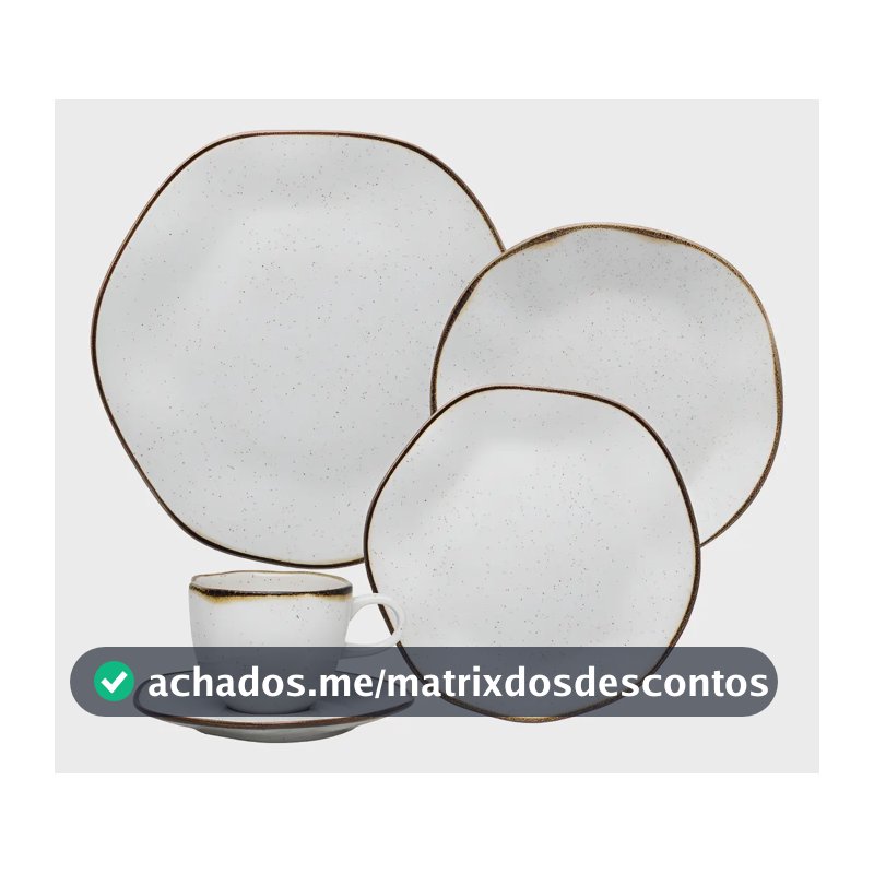 Aparelho de Jantar e Chá Ryo Maresia 20 Peças Off White e Marrom Oxford