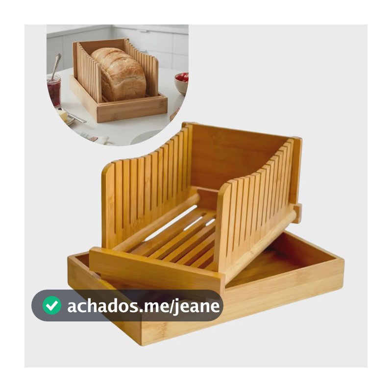 Tábua e Guia de Corte com Bandeja em Bambu para Pão Linha Dinda Home Premium