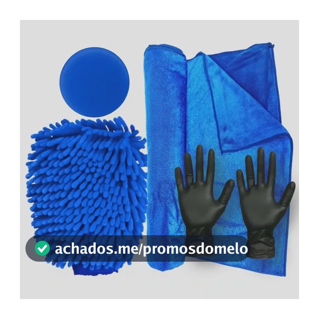 Kit Lavagem Luva Microfibra + Aplicador + Toalha De Secagem Azul