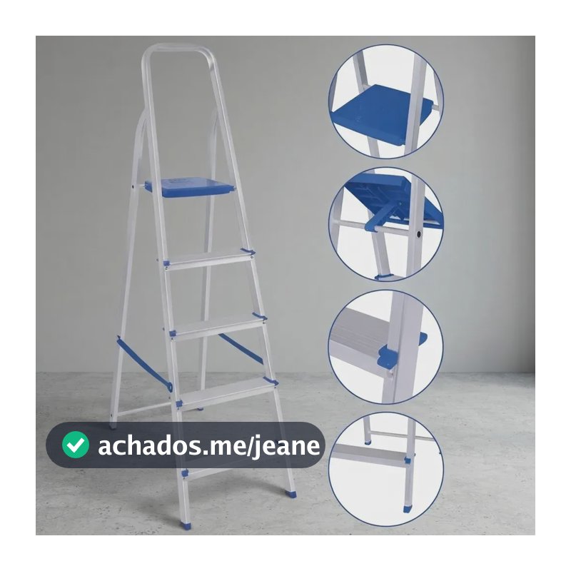 Escada Alumínio Dobrável 5 Degraus Mor Prata Azul