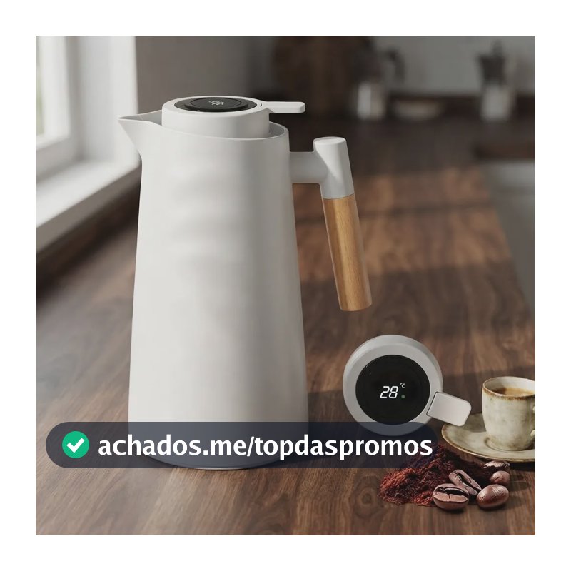 Garrafa Térmica 1l Com Termômetro Led Vidro Infusor Chá Café Branco