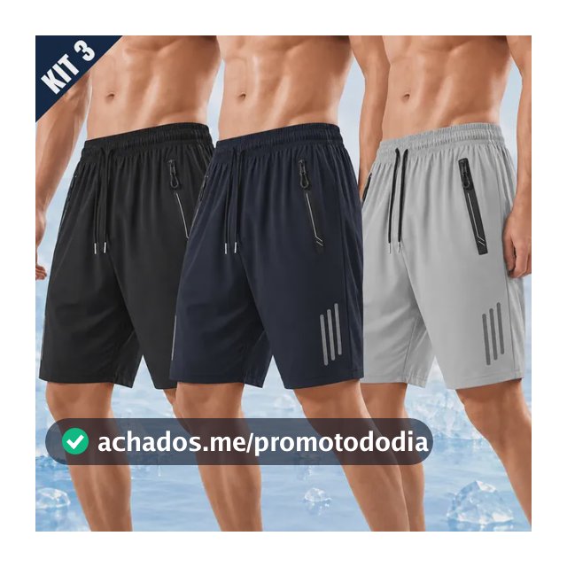 Kit 3 Bermuda Masculina Short Tactel Secagem Rápida Academia