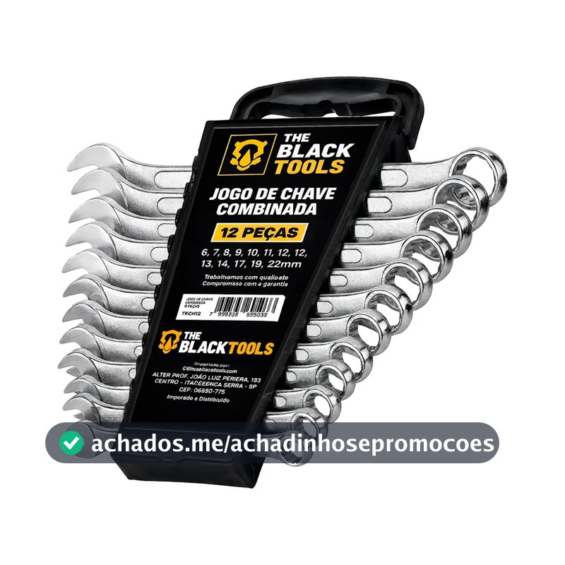 Jogo De Chave Boca E Estrela Combinada 12 Pçs Aço 6-22 Mm Cromada Profissional Tkch12 The Black Tools