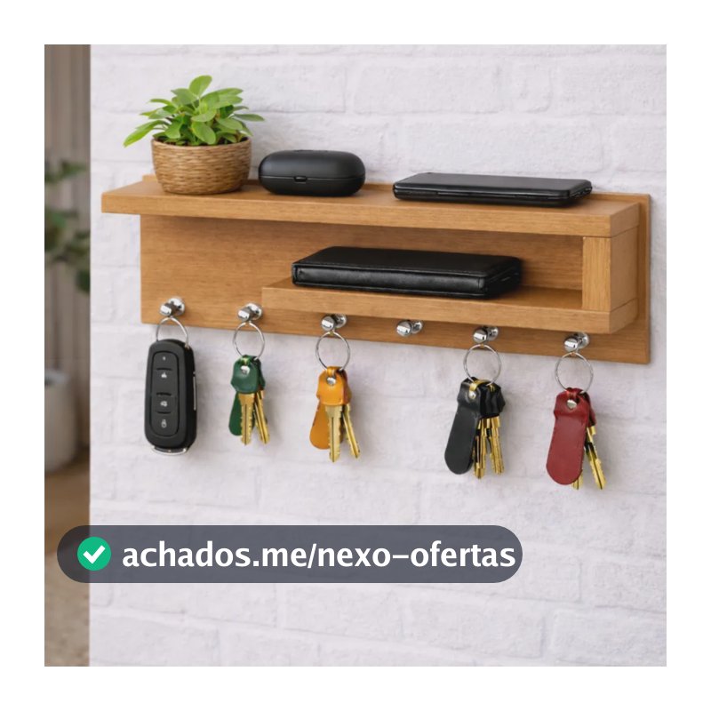 Porta Chaves Com Nicho E Prateleira 100% Mdf Amadeirado