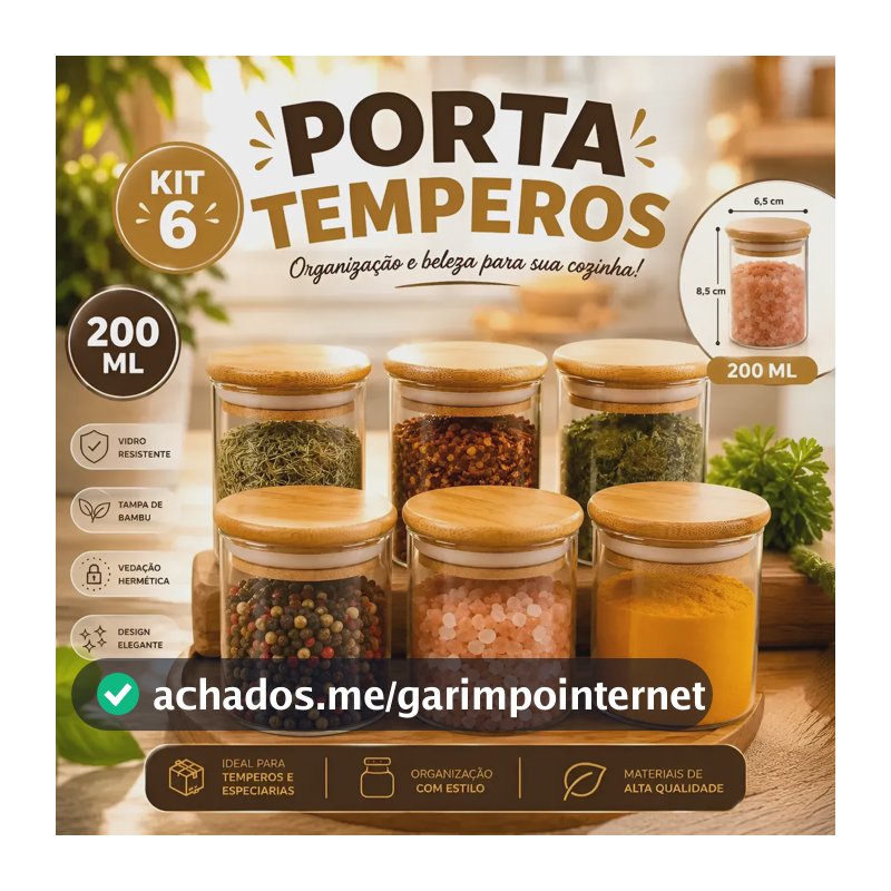 Kit 6 Pote Vidro Porta Temperos Hermético Cozinha Organiza V Vidro/tampa De Bambu