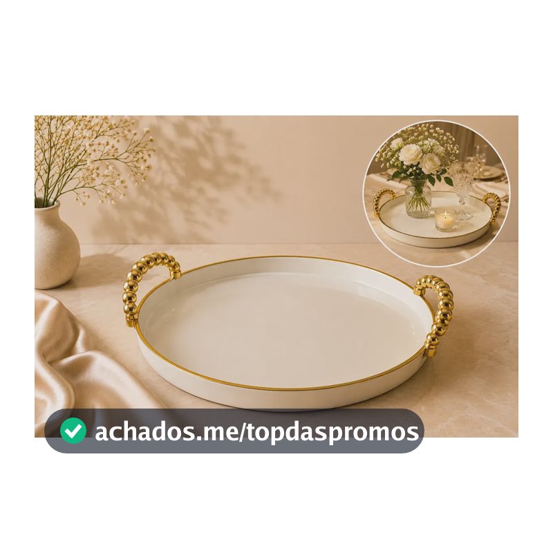 Bandeja Decorativa Redonda Premiun Servir Presente Bonita Off White Nude Rosê