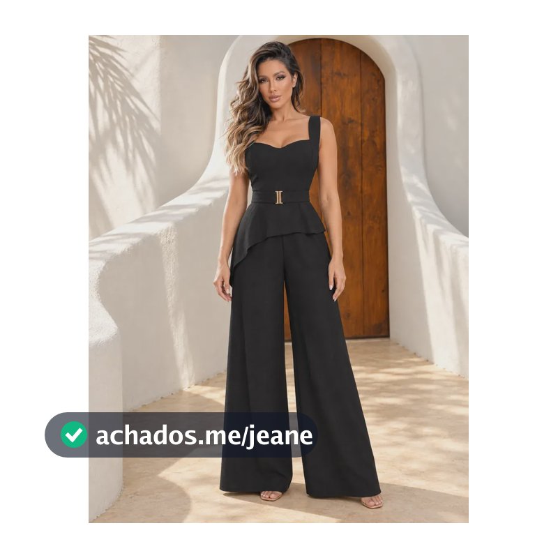Conjunto Feminino Alfaiataria Elegante Blusa Calça Pantalona Preto Liso M