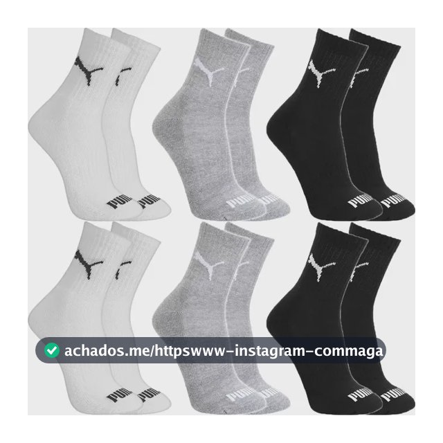 Kit 6 Pares Meias Puma Algodão Cano Médio Alto Atoalhado