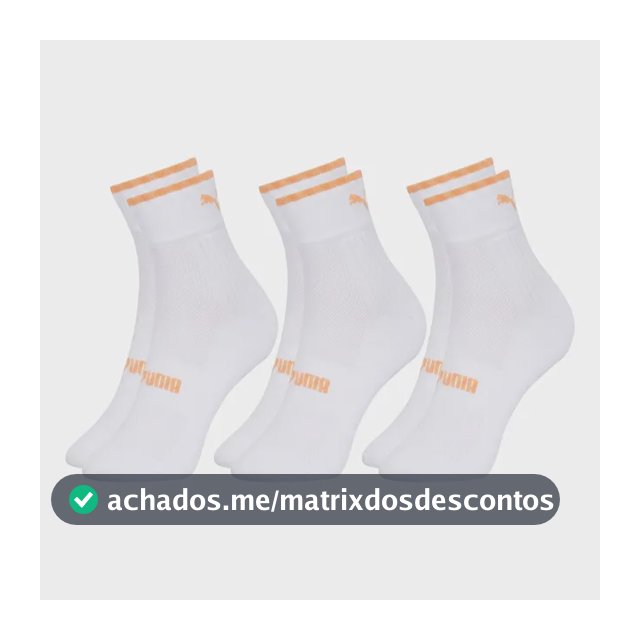 3 Pares Meia Puma Academia Corrida Masculina Poliamida Dry 3 Branco 39-43