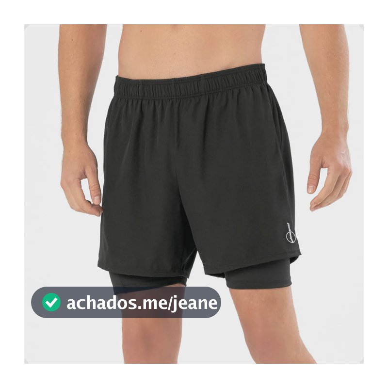 Short Duplo Compressão Fit Bermuda Masculina Bolso Interno Preto Gg