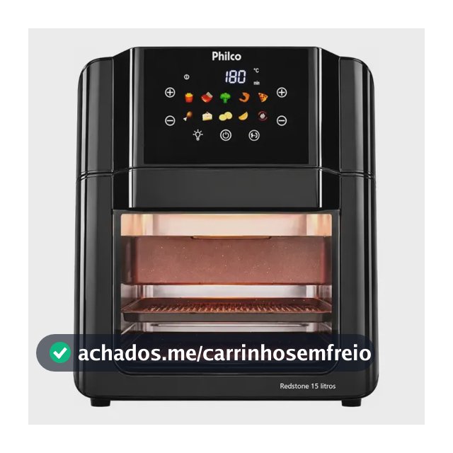 Philco PAF15C Fritadeira Air Fryer Oven 15 Litros Revestimento Redstone Porta Removível Luz Interna 10 Funções Preta
