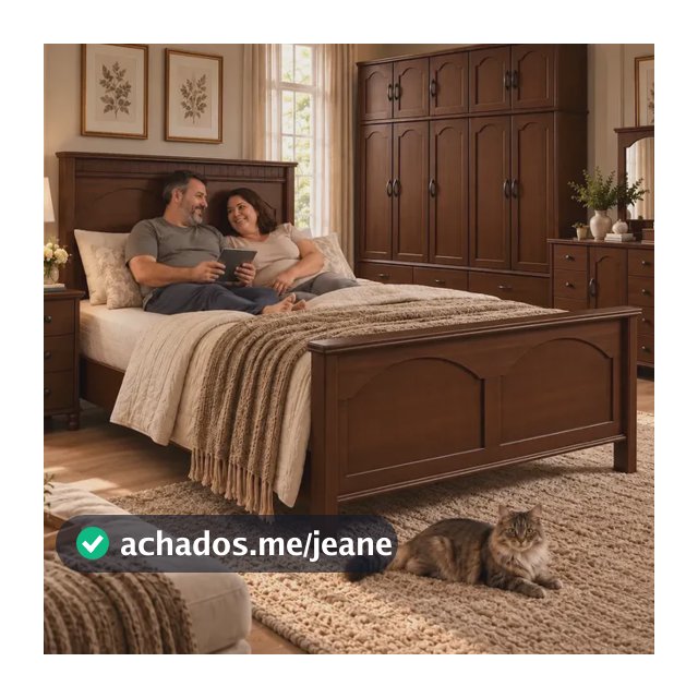 Cama de Casal Móveis Casa Diniz Nobile com Peseira Alta, Madeira Maciça e Estrado Reforçado, Cor Castanho